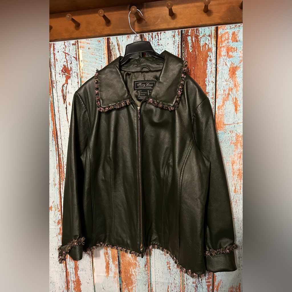 Terry Lewis Classic Luxuries Green Leather Jacket With Fringe Trim